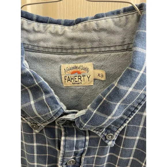 Faherty Men's Blue Plaid Long Sleeve Button Down Shirt Size Xl Light Flannel - Picture 6 of 9